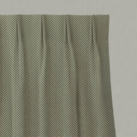 Green Patterned Linen Pleated Curtains - Hugo Leaf - Natural base fabric.