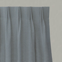 Blue Patterned Linen Pleated Curtains - Hugo True Blue - Natural base fabric.