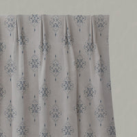 Blue Patterned Linen Pleated Curtains - Iiris Denim - Natural base fabric.
