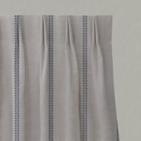 Blue Striped Linen Pleated Curtains - Imogen Deep Blue-NAT - Natural base fabric.