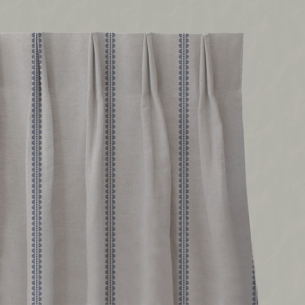 Blue Striped Linen Pleated Curtains - Imogen Deep Blue-NAT - Natural base fabric.