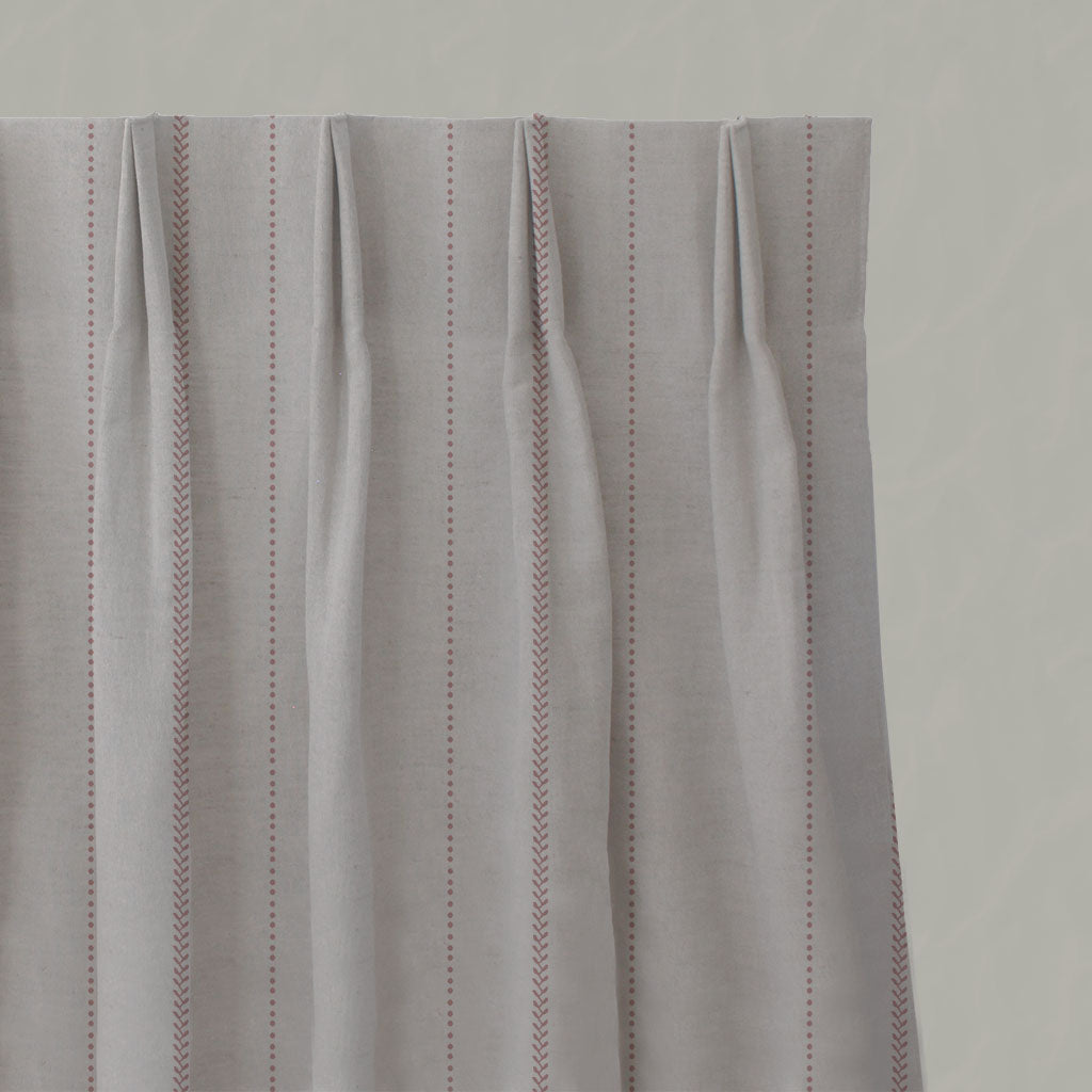 Pink Striped Linen Pleated Curtains - Inari Dusty Pink - Natural base fabric.