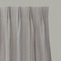 Yellow Striped Linen Pleated Curtains - Inari Gold Rod - Natural base fabric.