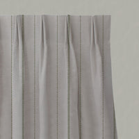 Green Striped Linen Pleated Curtains - Inari Khaki - Natural base fabric.