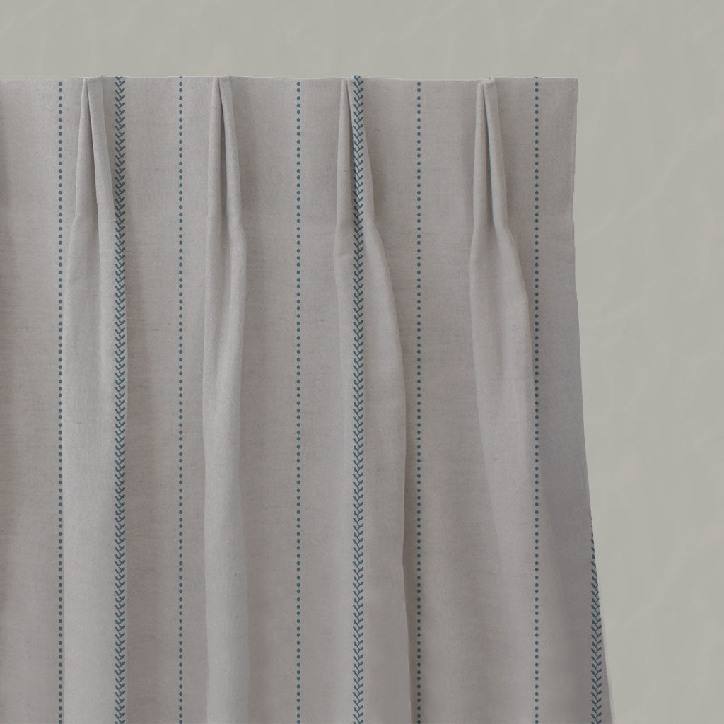 Blue Striped Linen Pleated Curtains - Inari True Blue - Natural base fabric.