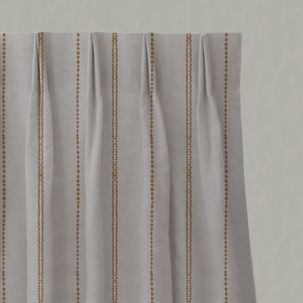 Orange / Yellow Striped Linen Pleated Curtains - Inga-NAT Gold Ochre - Natural base fabric.
