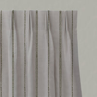 Green Striped Linen Pleated Curtains - Inga-NAT Sea Weed - Natural base fabric.