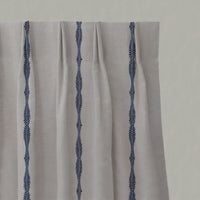 Blue Patterned Linen Pleated Curtains - Irina Deep Blue - Natural base fabric.