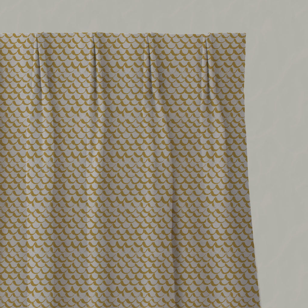 Yellow Patterned Linen Pleated Curtains - Jenna Mustard - Natural base fabric.