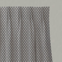 Grey Patterned Linen Pleated Curtains - Jonna Ash - Natural base fabric.