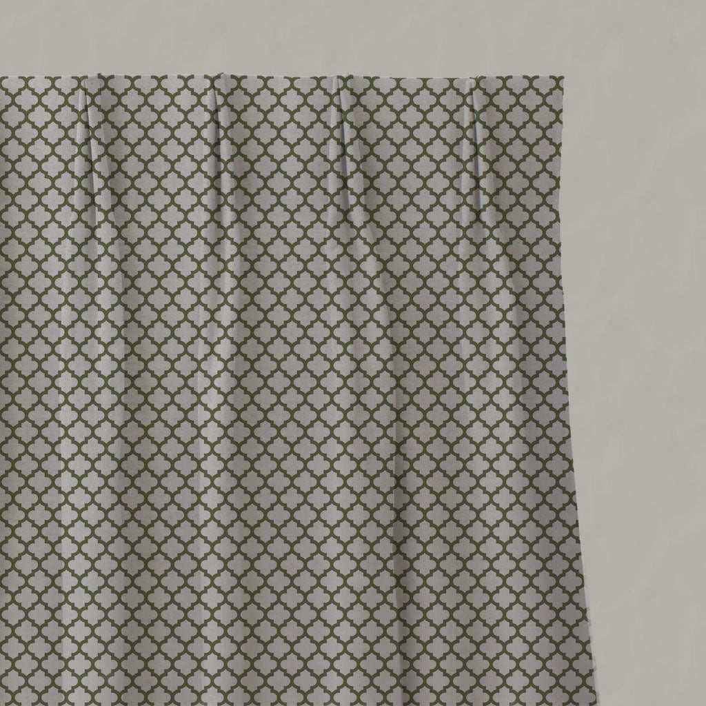 Green Patterned Linen Pleated Curtains - Jonna Khaki - Natural base fabric.