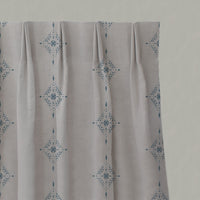 Blue Patterned Linen Pleated Curtains - Kaisley True Blue - Natural base fabric.
