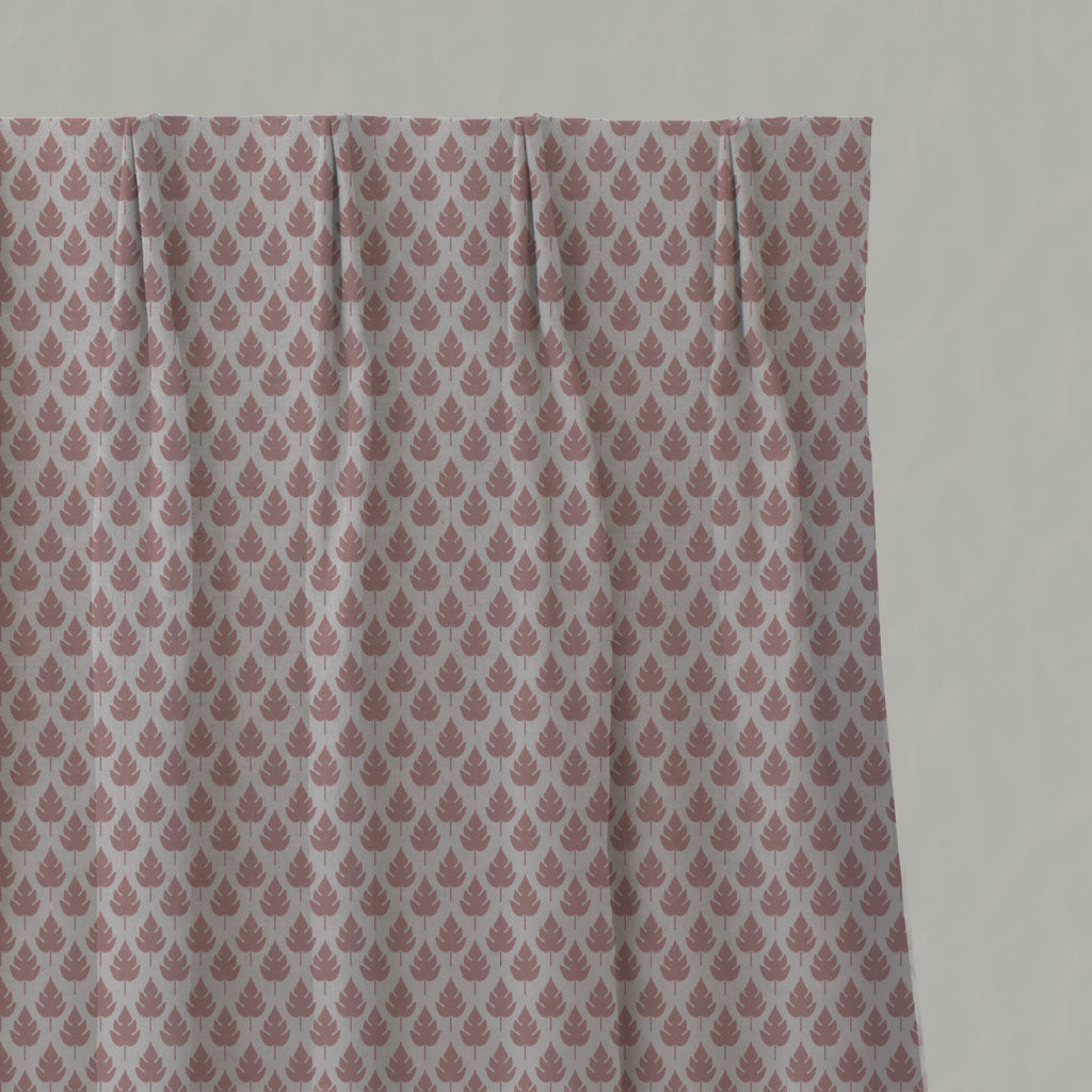 Pink Botanical Linen Pleated Curtains - Kira-Nat Dusty Pink - Natural base fabric.