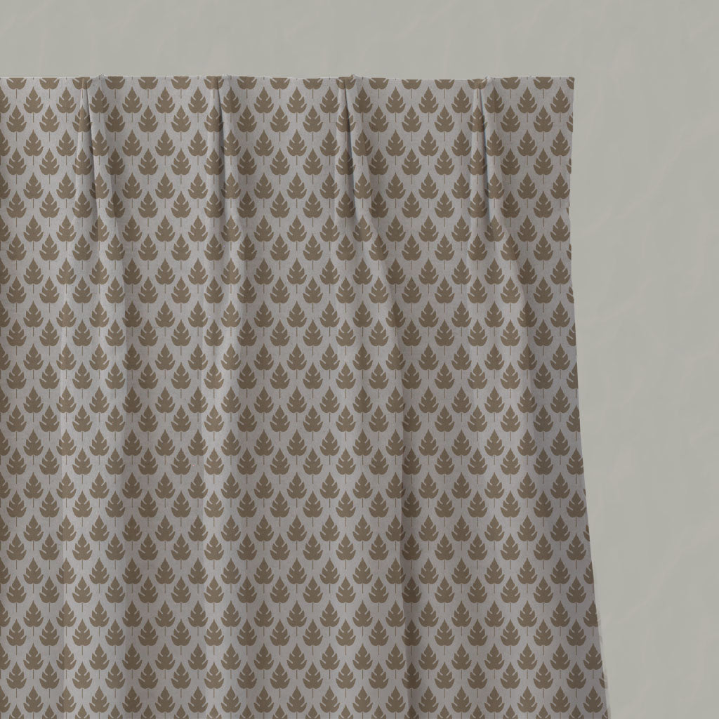 Brown Botanical Linen Pleated Curtains - Kira-Nat Sand - Natural base fabric.