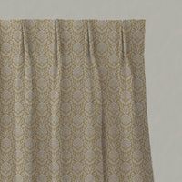 Yellow Patterned Linen Pleated Curtains - Krista Mustard - Natural base fabric.