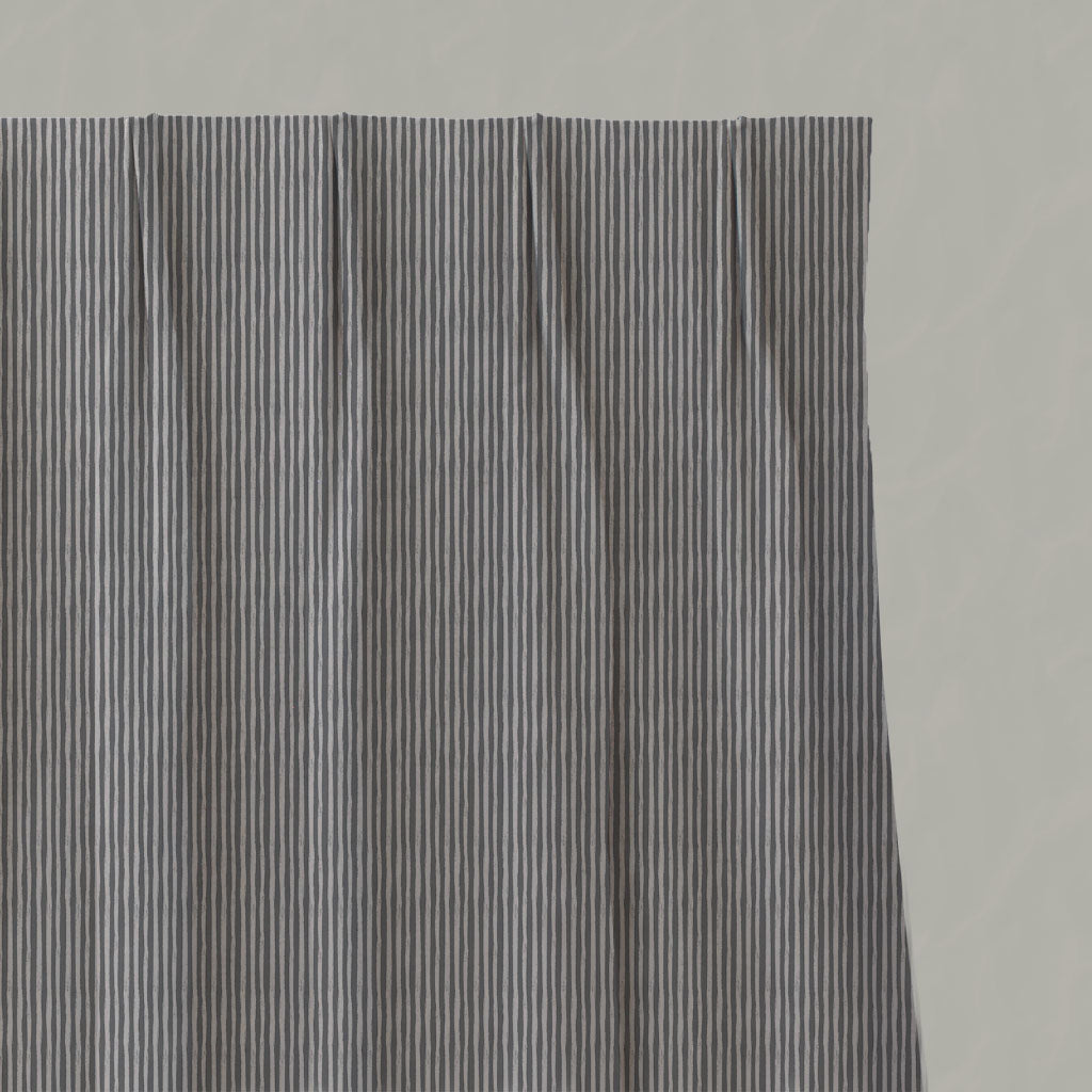 Grey Striped Linen Pleated Curtains - Laila Ash - Natural base fabric.