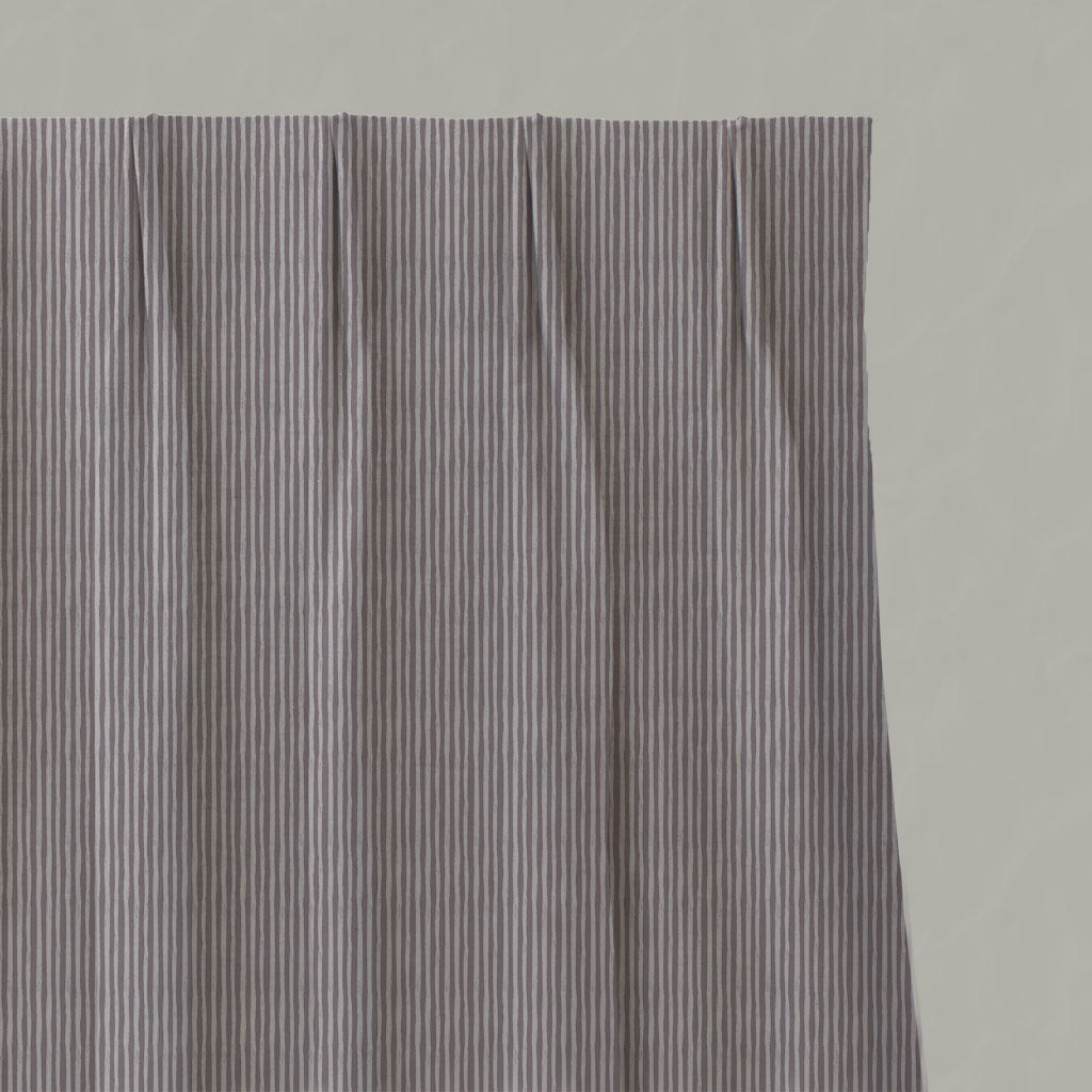 Purple Striped Linen Pleated Curtains - Laila Powder Plum - Natural base fabric.