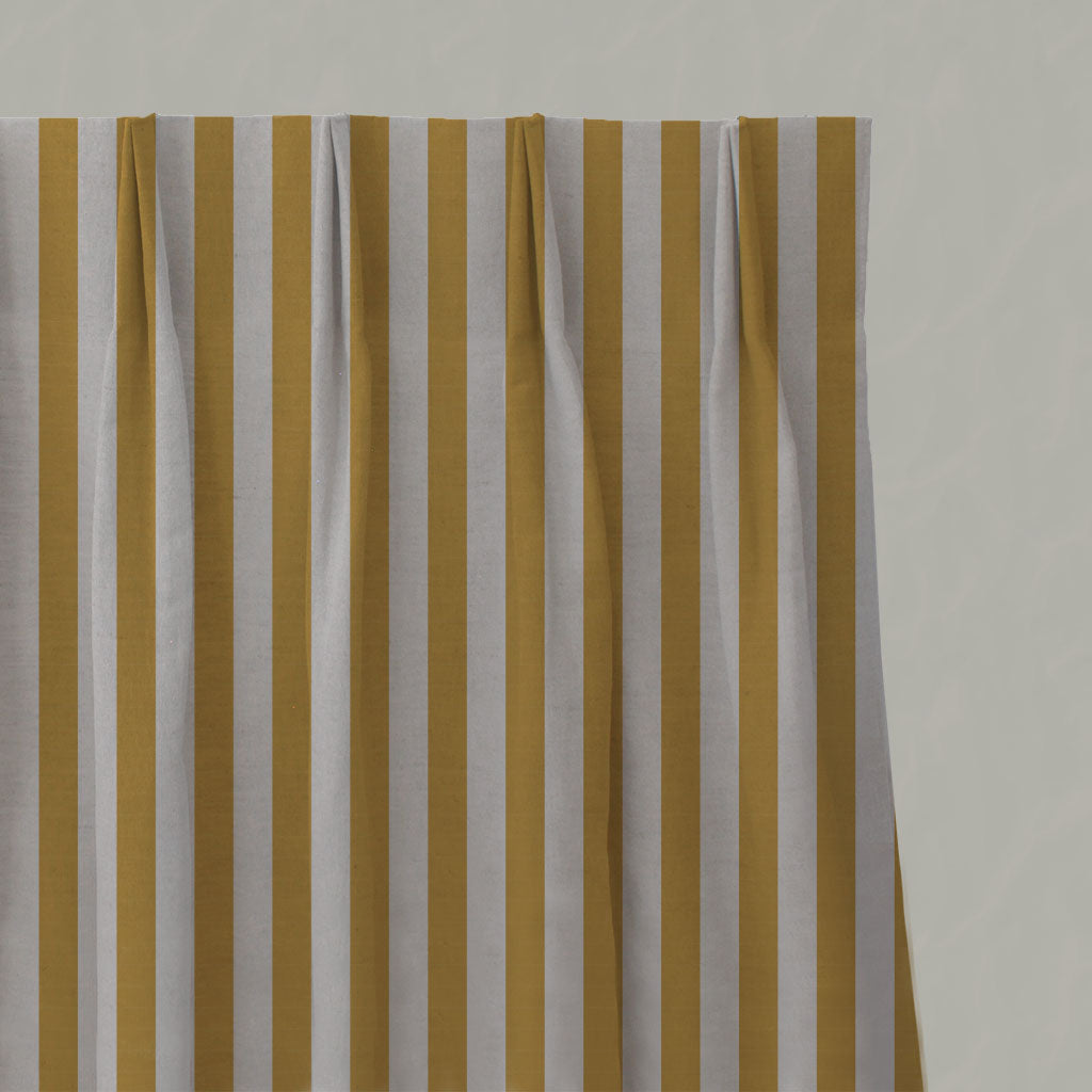 Yellow Striped Linen Pleated Curtains - Liliana Honey-NAT - Natural base fabric.