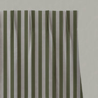 Green Striped Linen Pleated Curtains - Liliana Khaki-NAT - Natural base fabric.