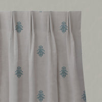 Blue Floral Linen Pleated Curtains - Lisana-NAT Blue Stone - Natural base fabric.