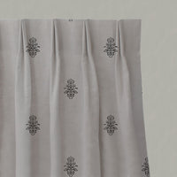 Black Floral Linen Pleated Curtains - Lisana-NAT Noir - Natural base fabric.