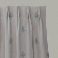 Blue Floral Linen Pleated Curtains - Lisana-NAT True Blue - Natural base fabric.