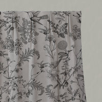 Black Floral Linen Pleated Curtains - Marianne-INV Noir - Natural base fabric.