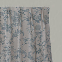 Blue Floral Linen Pleated Curtains - Marianne-INV True Blue - Natural base fabric.