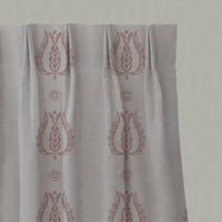Pink Patterned Linen Pleated Curtains - Maya Dusty Pink - Natural base fabric.