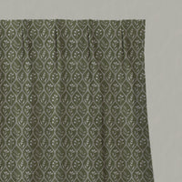 Green Floral Linen Pleated Curtains - Miny Khaki - Natural base fabric.