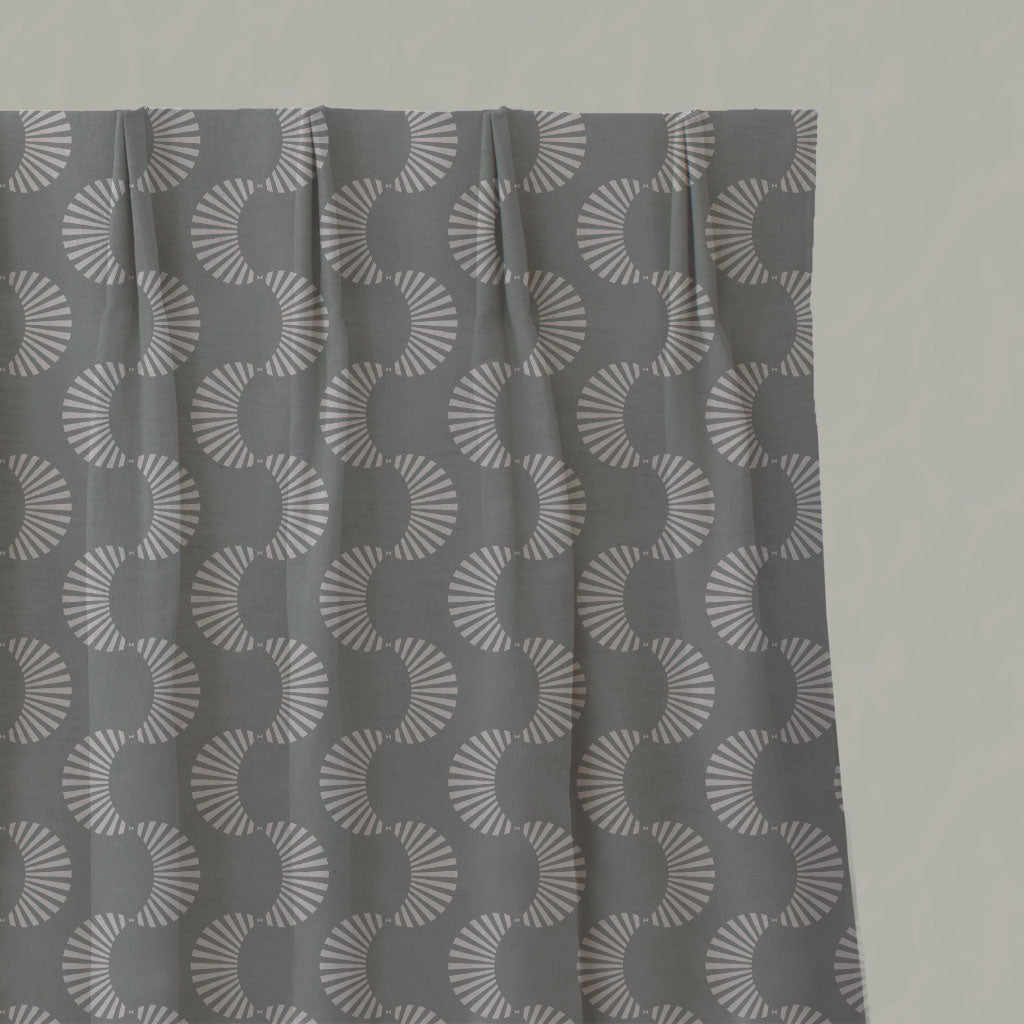 Grey Patterned Linen Pleated Curtains - Naja Greige - Natural base fabric.