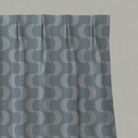 Blue Patterned Linen Pleated Curtains - Naja Sky - Natural base fabric.