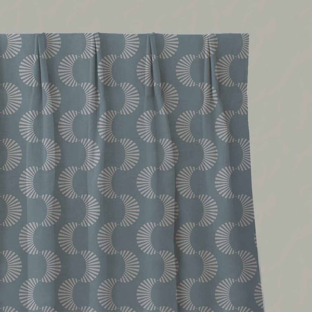 Blue Patterned Linen Pleated Curtains - Naja Sky - Natural base fabric.