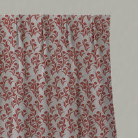 Red Botanical Linen Pleated Curtains - Nalini Crimson Red - Natural base fabric.