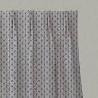 Blue Patterned Linen Pleated Curtains - Nikolet Night Blue - Natural base fabric.