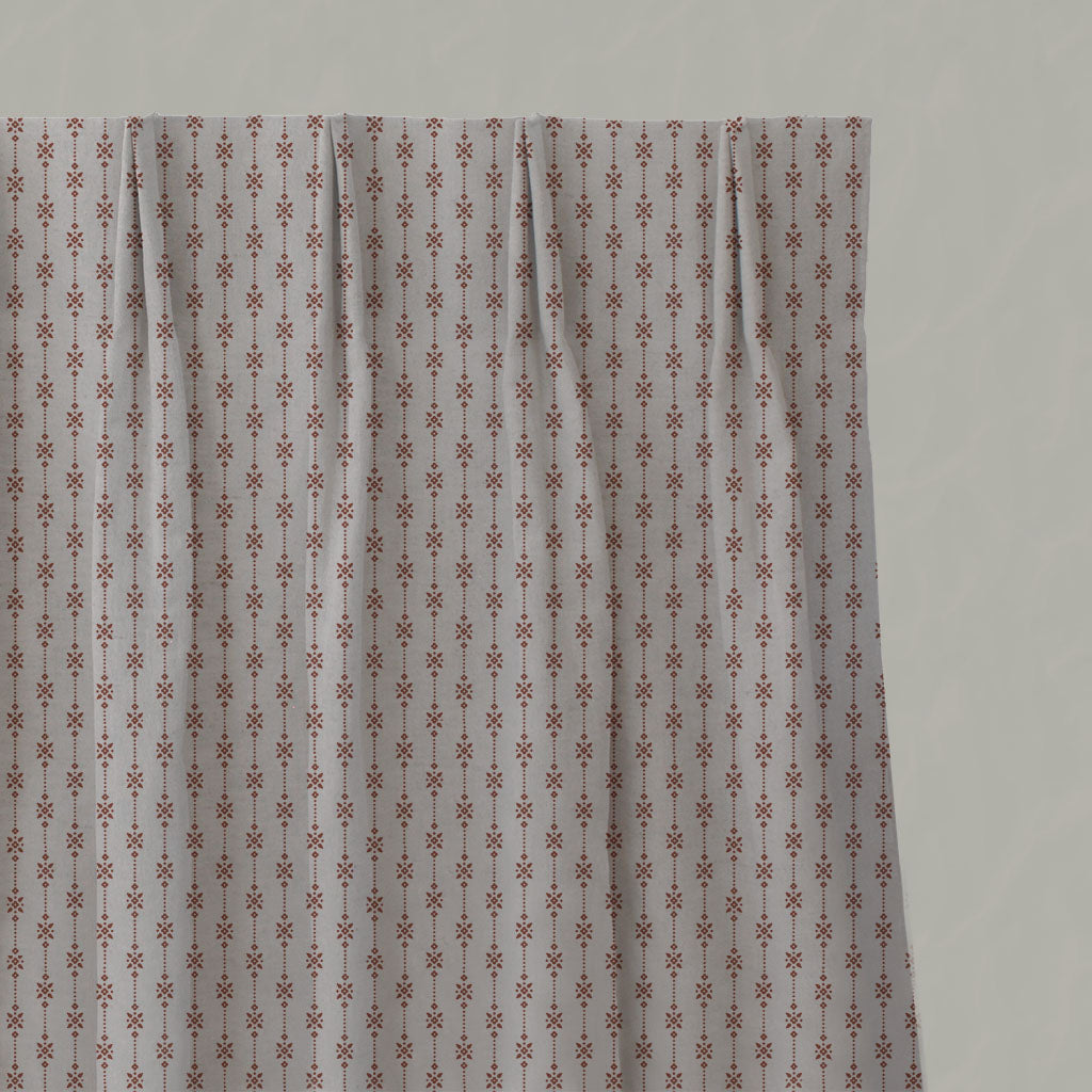 Orange Patterned Linen Pleated Curtains - Nikolet Terracotta - Natural base fabric.