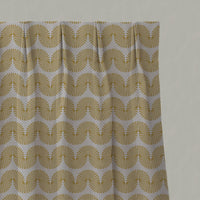 Yellow Patterned Linen Pleated Curtains - Ofira Mustard - Natural base fabric.