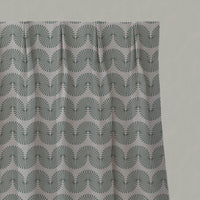 Green Patterned Linen Pleated Curtains - Ofira Sage - Natural base fabric.