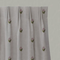 Pink Floral Linen Pleated Curtains - Paulina Pink - Natural base fabric.