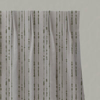 Green Patterned Linen Pleated Curtains - Pearls Khaki - Natural base fabric.