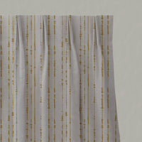 Yellow Patterned Linen Pleated Curtains - Pearls Mustard - Natural base fabric.