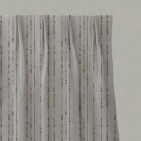 Green Patterned Linen Pleated Curtains - Pearls Olive - Natural base fabric.
