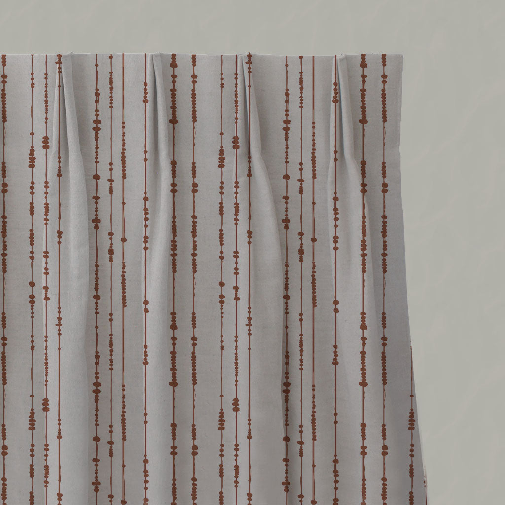 Orange Patterned Linen Pleated Curtains - Pearls Terracotta - Natural base fabric.