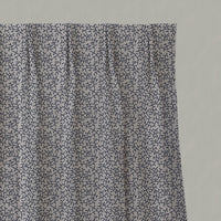 Blue Botanical Linen Pleated Curtains - Phila Deep Blue - Natural base fabric.
