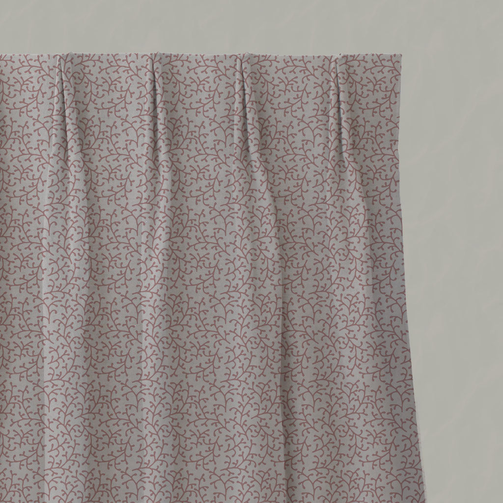 Pink Botanical Linen Pleated Curtains - Phila Dusty Pink - Natural base fabric.