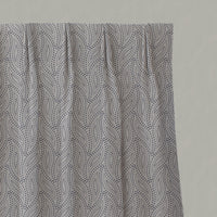 Blue Patterned Linen Pleated Curtains - Pia Deep Blue - Natural base fabric.