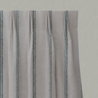 Blue Striped Linen Pleated Curtains - Rae Blue Stone - Natural base fabric.