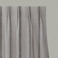 Black Striped Linen Pleated Curtains - Rae Noir - Natural base fabric.