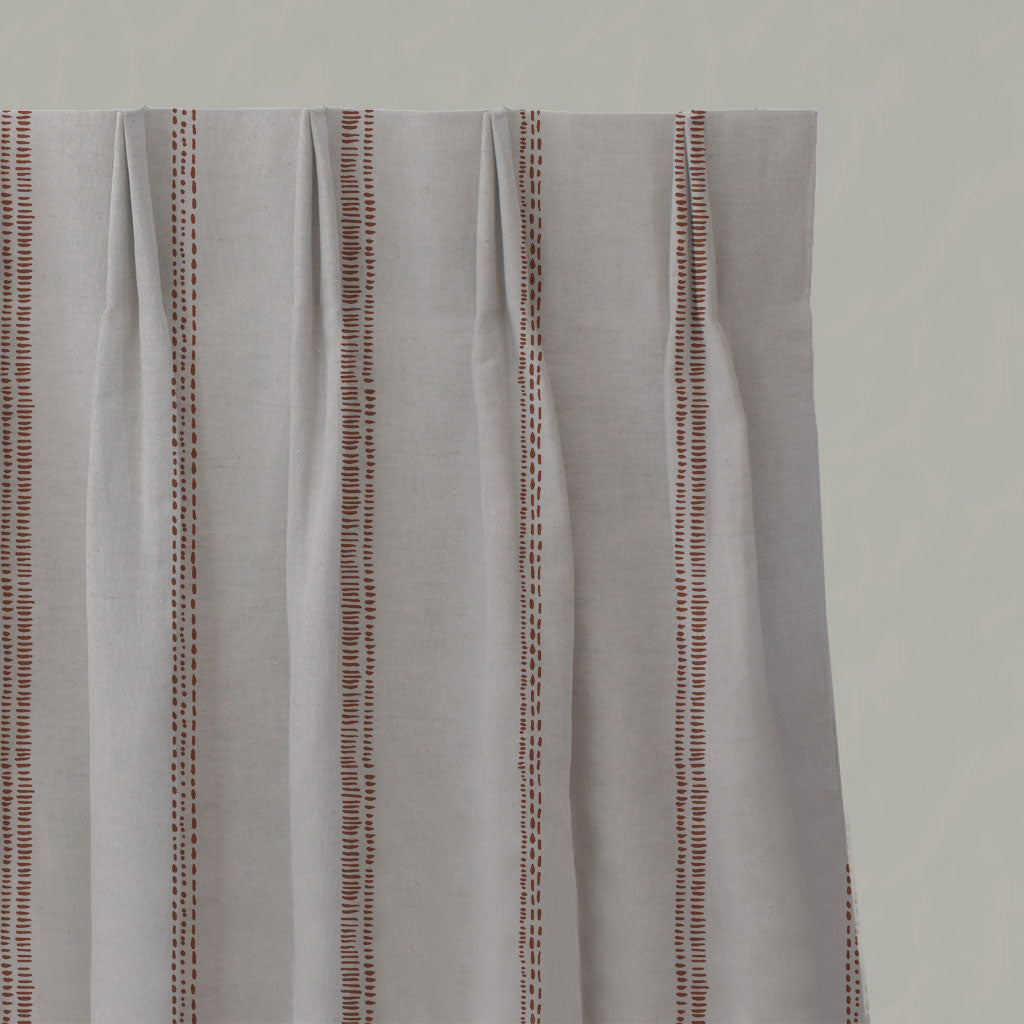 Red / Orange Striped Linen Pleated Curtains - Rae Terracotta - Natural base fabric.