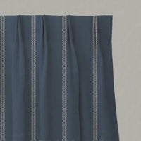 Blue Striped Linen Pleated Curtains - Rana Denim - Natural base fabric.